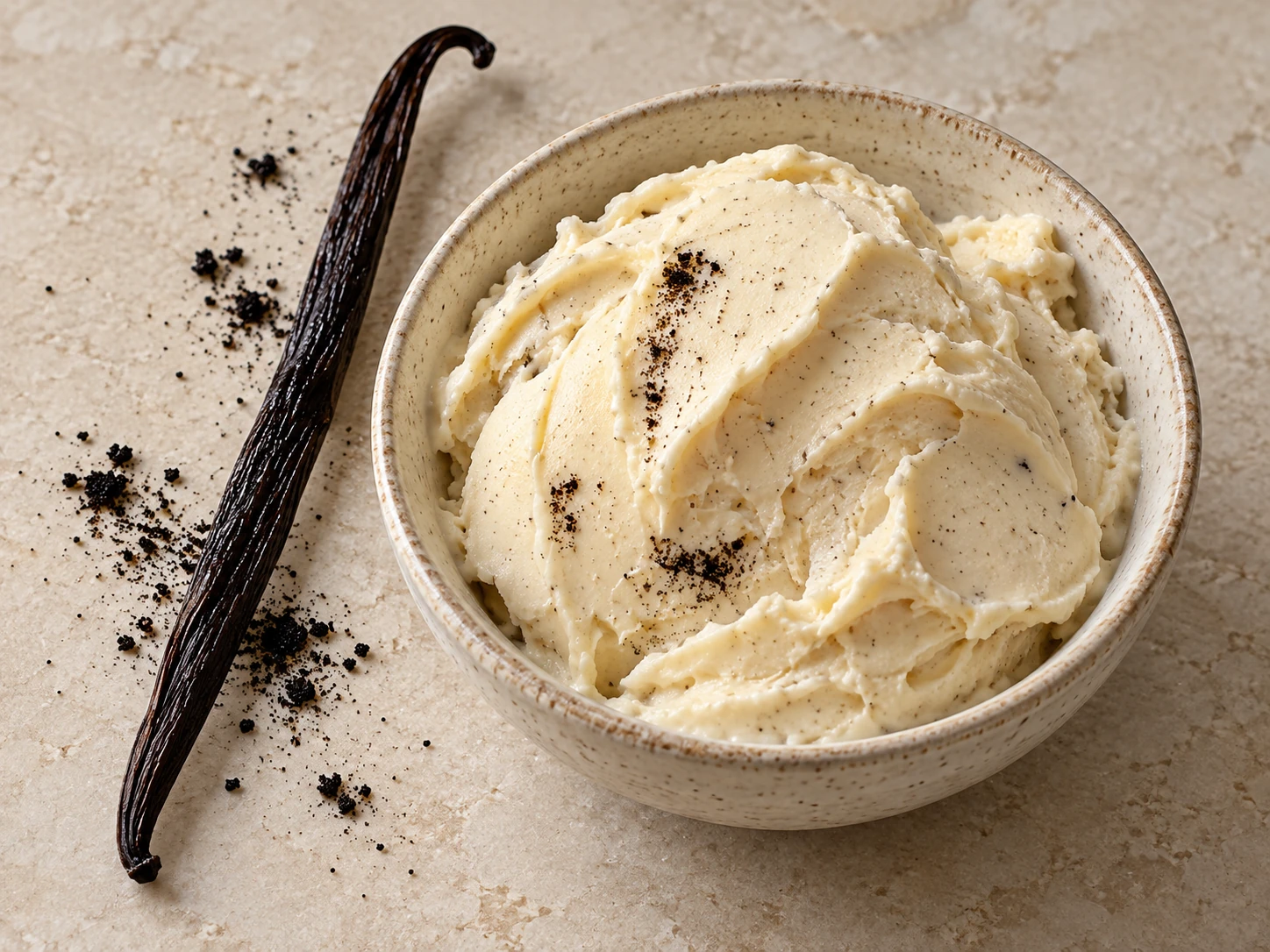 Vanilla gelato with visible vanilla seeds